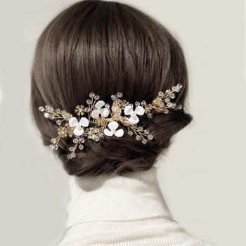 Bride Wedding Handmade Pearl And Alloy Gold Leaf Hair Comb